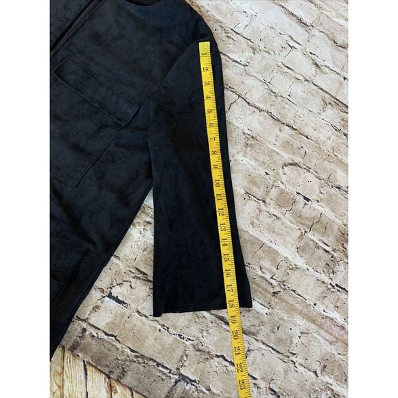 Vegan Suede Stretch Midi Coat Open Black H&M Cardigan Pockets Small Safari - Picture 6 of 8